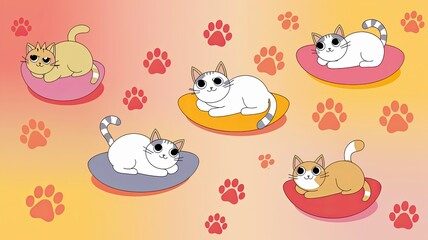 Fototapeta premium Whimsical Cats: Orange and Yellow Gradient
