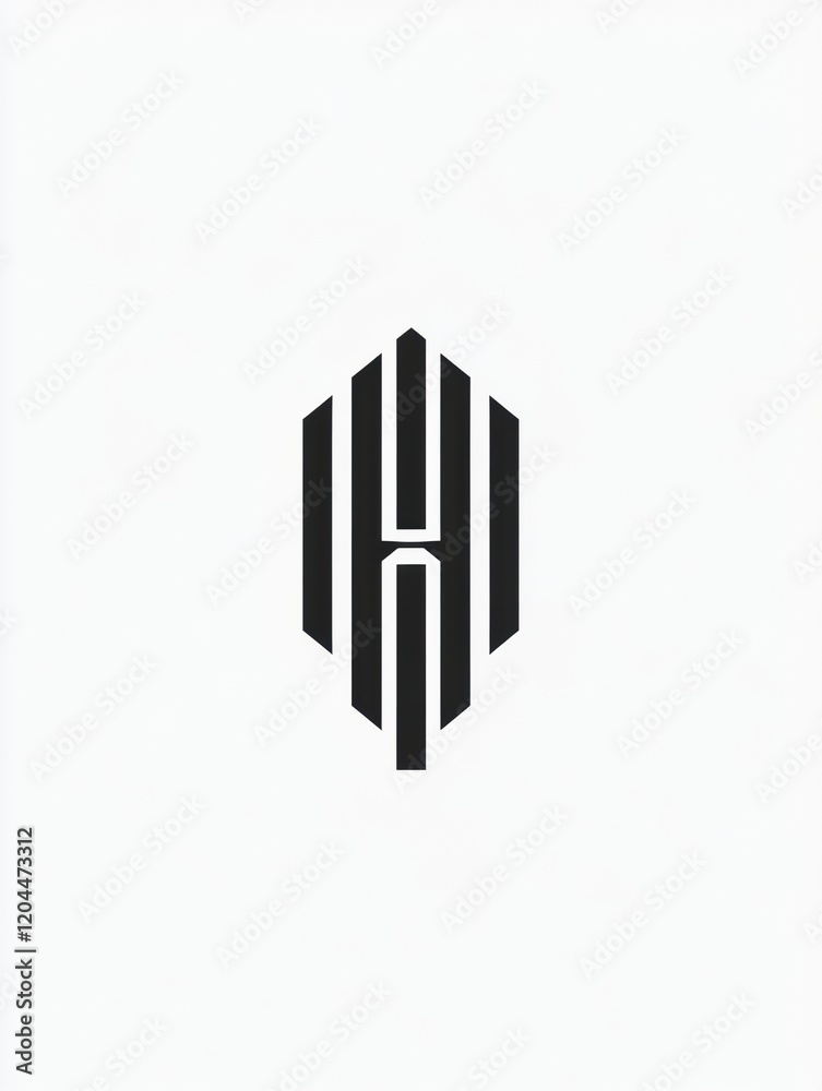 Poster unique black geometric design featuring vertical lines and a stylized letter h in a minimalist style