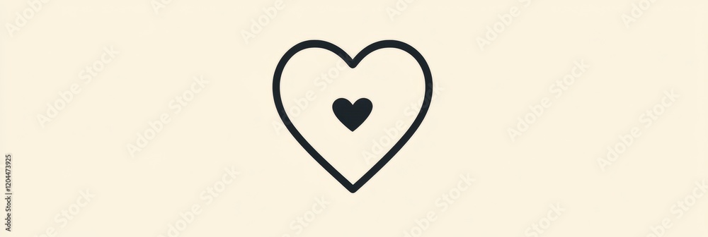 Poster heart symbol with a smaller heart inside, representing love and affection in a minimalist design. ge