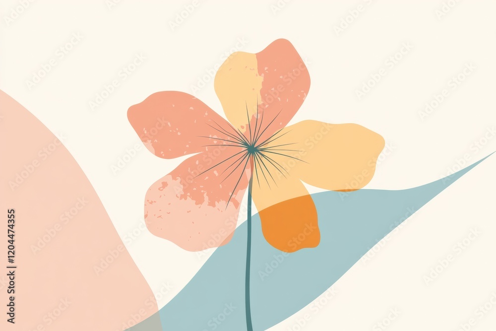 Poster colorful abstract flower design with soft pastel colors and curved shapes in a minimalist style. gen