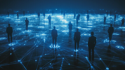 Fototapeta premium abstract professional business team people innovation connection of line from nail node to node on map background , networking concept