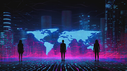 Fototapeta premium abstract professional business team people innovation connection of line from nail node to node on map background , networking concept