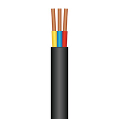 Flexible electrical copper cable, 3 wire, vector illustration
