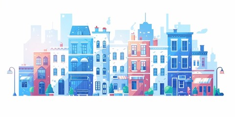 Fototapeta premium City Buildings in Blue and Red Colors