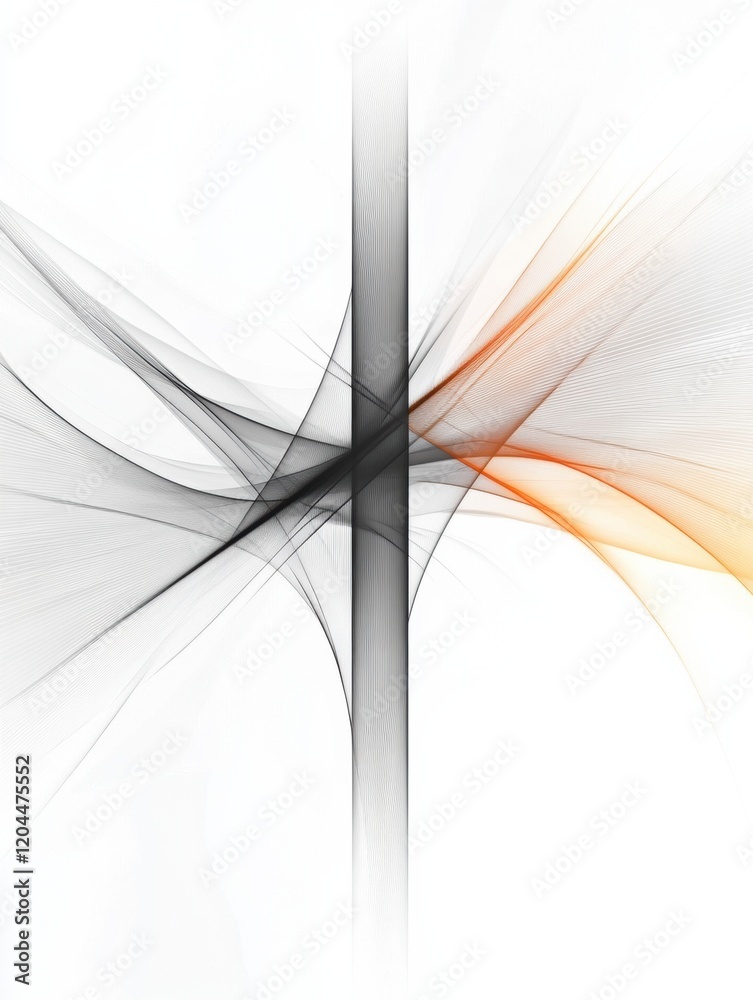 Poster Abstract design of flowing lines in black and orange creating dynamic shapes on white background. Generative AI