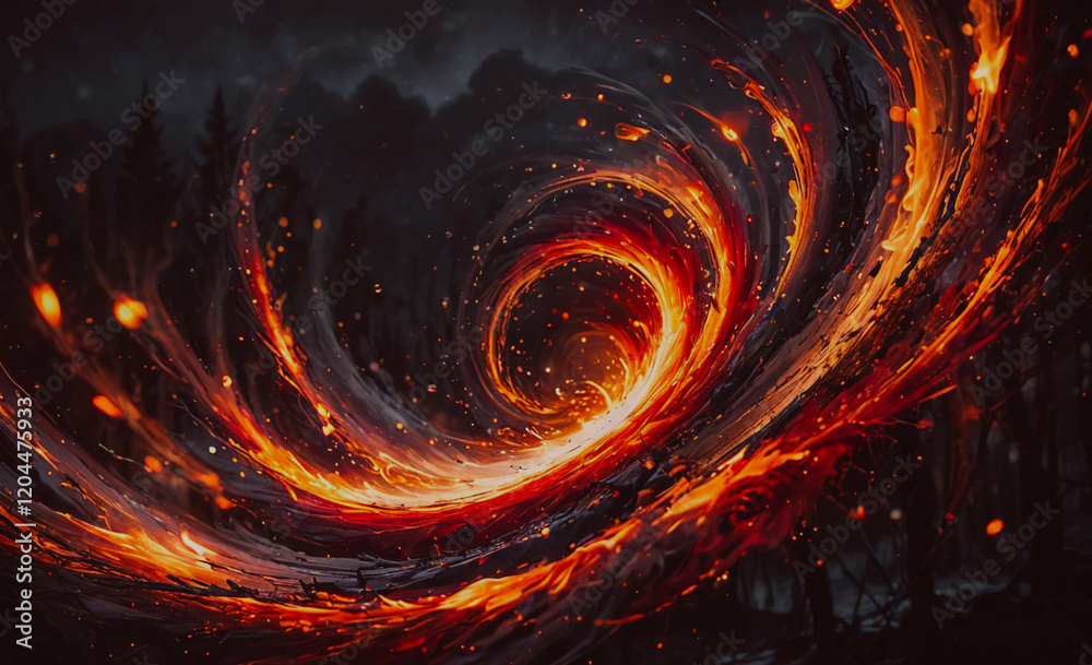 Poster A fiery spiral of flames with a dark background. The fire is so intense that it seems to be consuming the entire scene. Scene is intense and dramatic, with the flames creating a sense of danger and