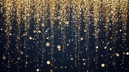 Snowflakes fall gently navy christmas backdrop adorned shimmering gold sequins. Shimmering Waterfall. Illustration