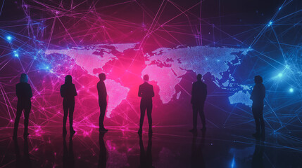 Fototapeta premium abstract professional business team people innovation connection of line from nail node to node on map background , networking concept