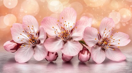 Stunning Pink Cherry Blossoms Closeup Spring Flowers
