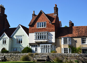 House with an interesting exterior design with clay tile hung cladding and bay window. Salisbury, Wiltshire, England, United Kingdom