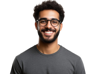 A handsome young brunette man with glasses isolated with transparent background