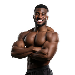 Muscular black man with arms crossed isolated on transparent background