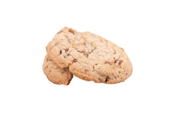 Two chocolate chip cookies isolated on white background