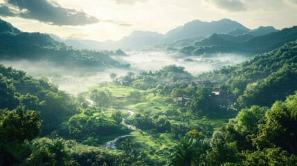 Obraz premium The Taiwan map projected onto a backdrop of rolling hills and lush greenery, creating a harmonious scene