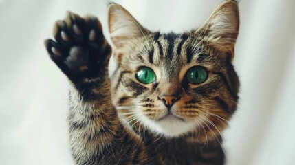 Obraz premium Curious tabby cat with green eyes