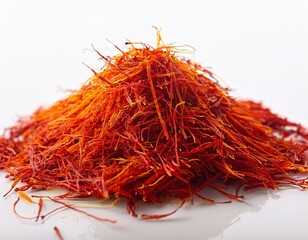 Fototapeta premium pile of saffron threads forming a small mound on white background