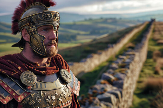 Roman Legionary Standing at Hadrian's Wall