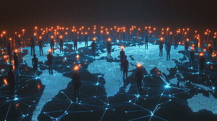 abstract professional business team people innovation connection of line from nail node to node on map background , networking concept