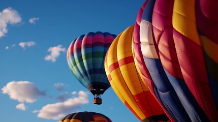 Obraz premium Vibrant Hot Air Balloons Soaring Through a Sunny Sky A Breathtaking Aerial View of Colorful Balloons Ascending