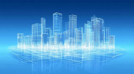 Obraz premium Futuristic Wireframe Cityscape- Digital Urban Architecture Design