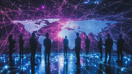 Fototapeta premium abstract professional business team people innovation connection of line from nail node to node on map background , networking concept