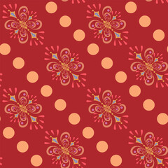 Arabic colorful diagonal seamless pattern on red