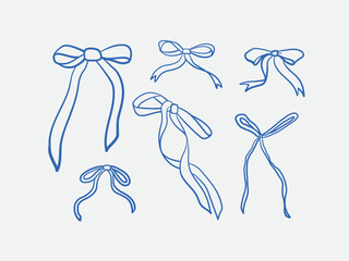 Hand-drawn bow Illustration set. Line art, ink, minimalist style. Vector illustration. Party collection.