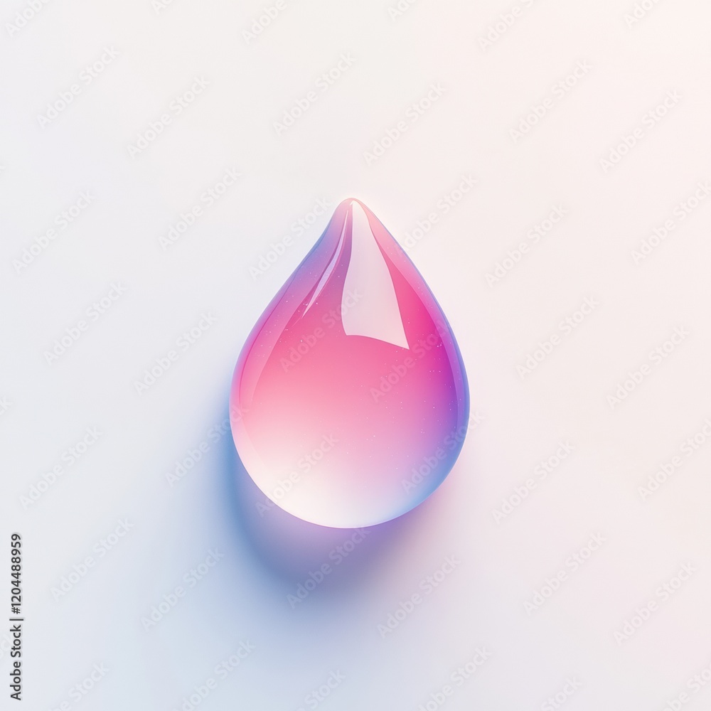 Poster Colorful water droplet resting on a smooth surface reflecting light in soft pastel hues. Generative AI