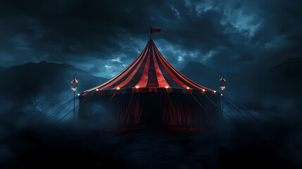 Scary vintage circus tent in the dark horror and mystery concept. Dark Carnival. Illustration