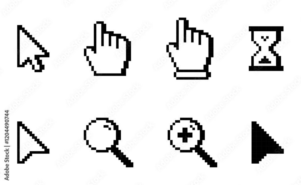 Fototapete pixelated white computer cursor icons. pixelated white computer pointer icons
