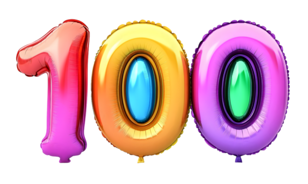 Festive Multicolored Balloons Forming Number 100