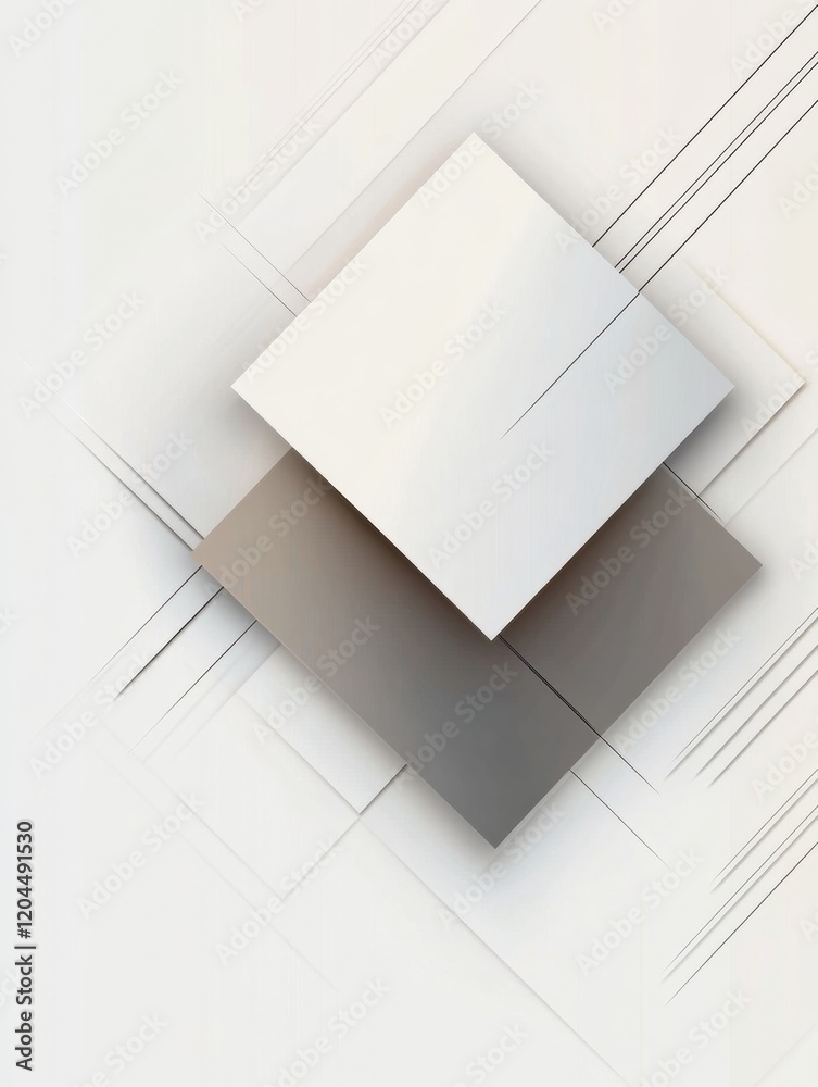 Aufkleber Geometric design featuring overlapping white and gray squares on a minimalist background with subtle lines. Generative AI