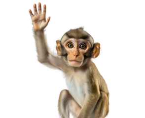 Cute and Funny Baby Monkey Waving in Jungle Adventure isolated