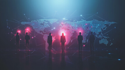 Fototapeta premium abstract professional business team people innovation connection of line from nail node to node on map background , networking concept