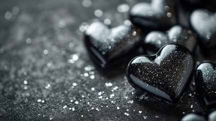 Elegant heart-shaped elements arranged on a soft textured background with glitter and light effects. Perfect for Valentine’s Day, romantic themes, or wedding design visuals.