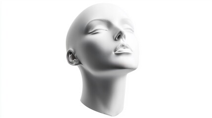 Serene White Mannequin Head Tilted Upwards Against White Background Studio Shot