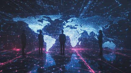 Fototapeta premium abstract professional business team people innovation connection of line from nail node to node on map background , networking concept