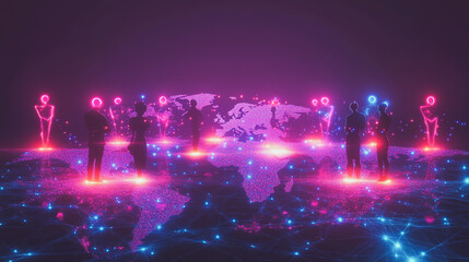 abstract professional business team people innovation connection of line from nail node to node on map background , networking concept