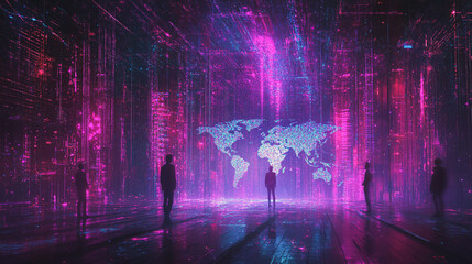 Fototapeta premium abstract professional business team people innovation connection of line from nail node to node on map background , networking concept