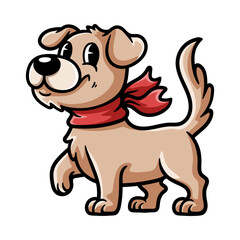 fun dog with cloth on the neck cartoon isolated colored drawing line art style sketch classic vintage design illustration