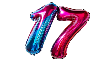 Glossy Pink and Blue Number Seventeen Balloons