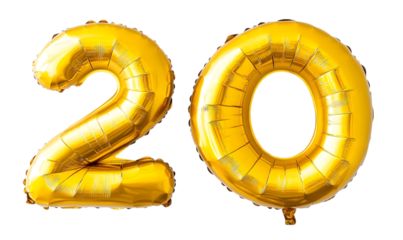Gold Number Twenty Balloons for Anniversary Celebrations
