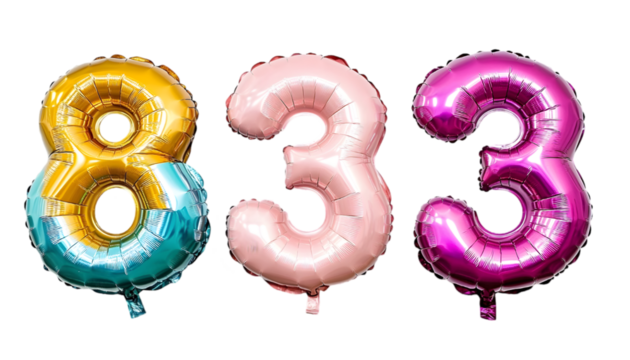 Gold, Pink, and Magenta Foil Balloons Forming the Number 833