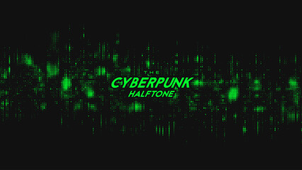 Fototapeta premium Abstract vector green cyberpunk halftone sound wave. Scrathed dotted texture element.