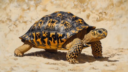 Obraz premium Leopard tortoise on sandy desert terrain