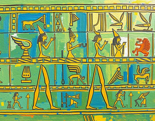 Obraz premium Egyptian hieroglyphs. Abstract pattern for covers, for use in graphics. Oil painting