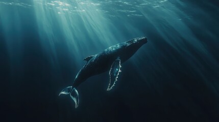 Fototapeta premium Majestic humpback whale in deep blue ocean