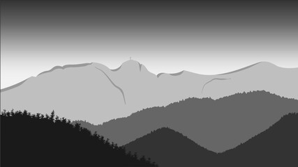 Wektorowa ilustracja panoramy tatr i góry Giewont w odcieniach szarości © polanski.portfolio