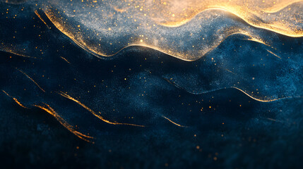 Shimmering waves in blue and gold with a cosmic feel.