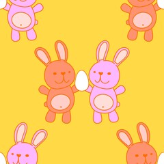 Easter rabbits seamless spring animals and eggs pattern for wrapping paper and fabrics